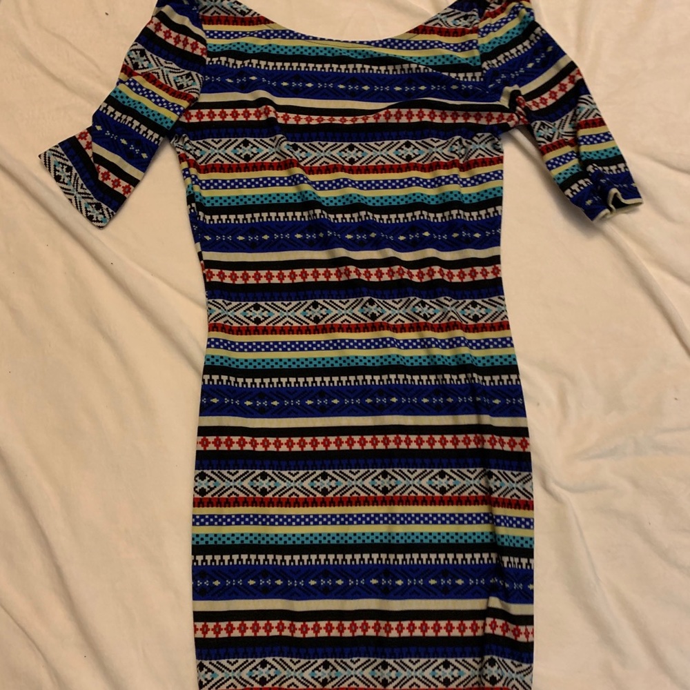 Multicolor quarter sleeve short dress